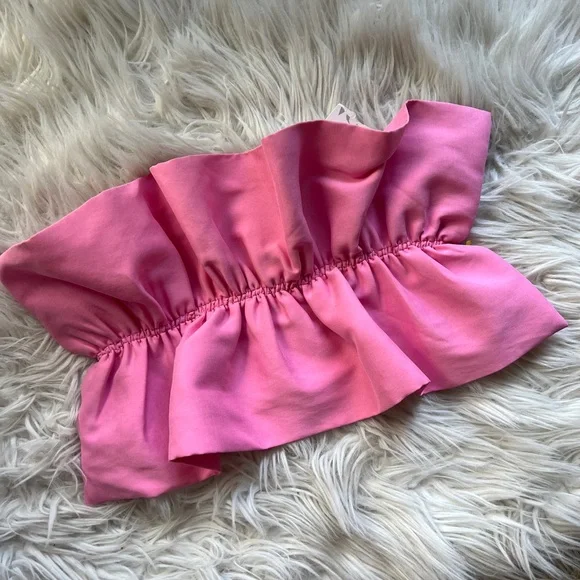 Zara Pink Ruffle Strapless Tube Top NWT - Picture 2 of 7